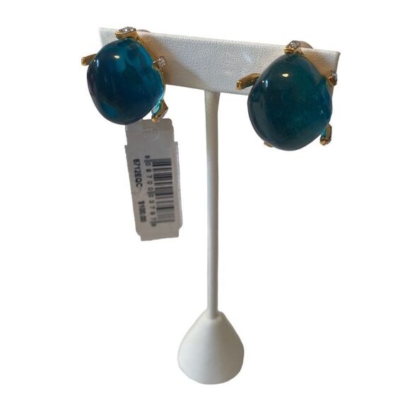 Kenneth Jay Lane Couture Collection Ocean Blue & Yellow Gold Toned Clips. - Picture 3 of 7